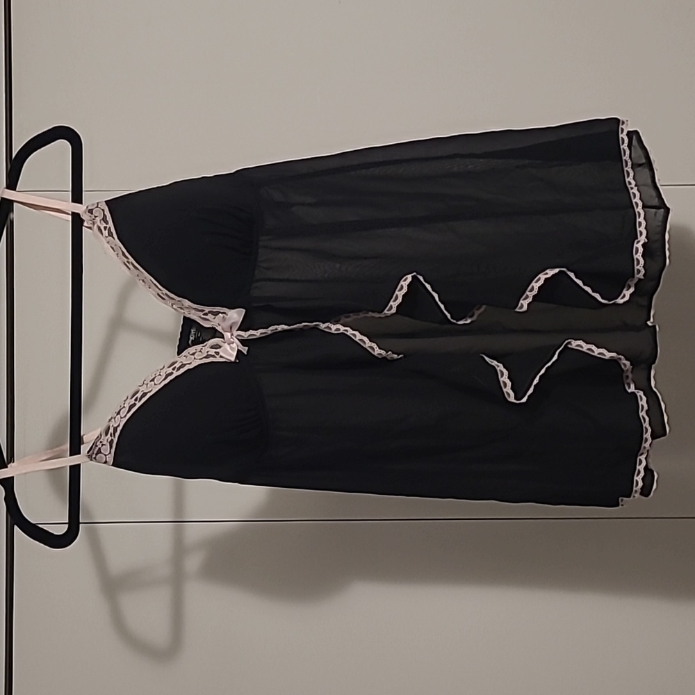Black Mesh Open Front Babydoll